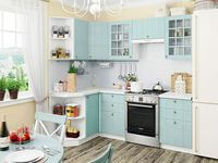 Небольшая угловая кухня в голубом и белом цвете Люберцы
